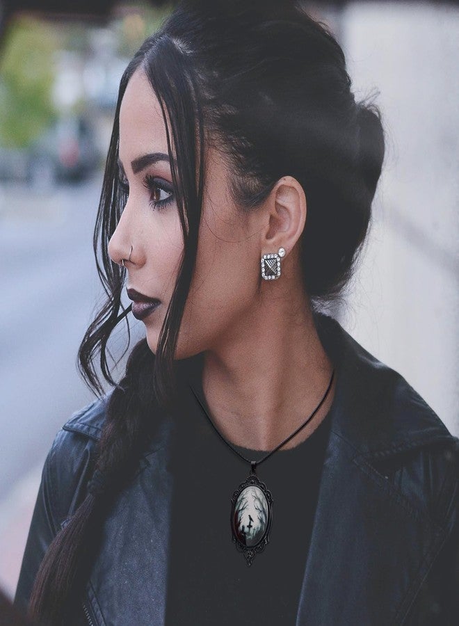 Fscwlmon 8 Pcs Gothic Necklaces Goth Jewelry Vintage Vampire Bat Crow Cross Cameo Glass Cabochon Pendant Choker Black Stainless Steel Chains Valentine Gift Gothic Choker B… - Image 4